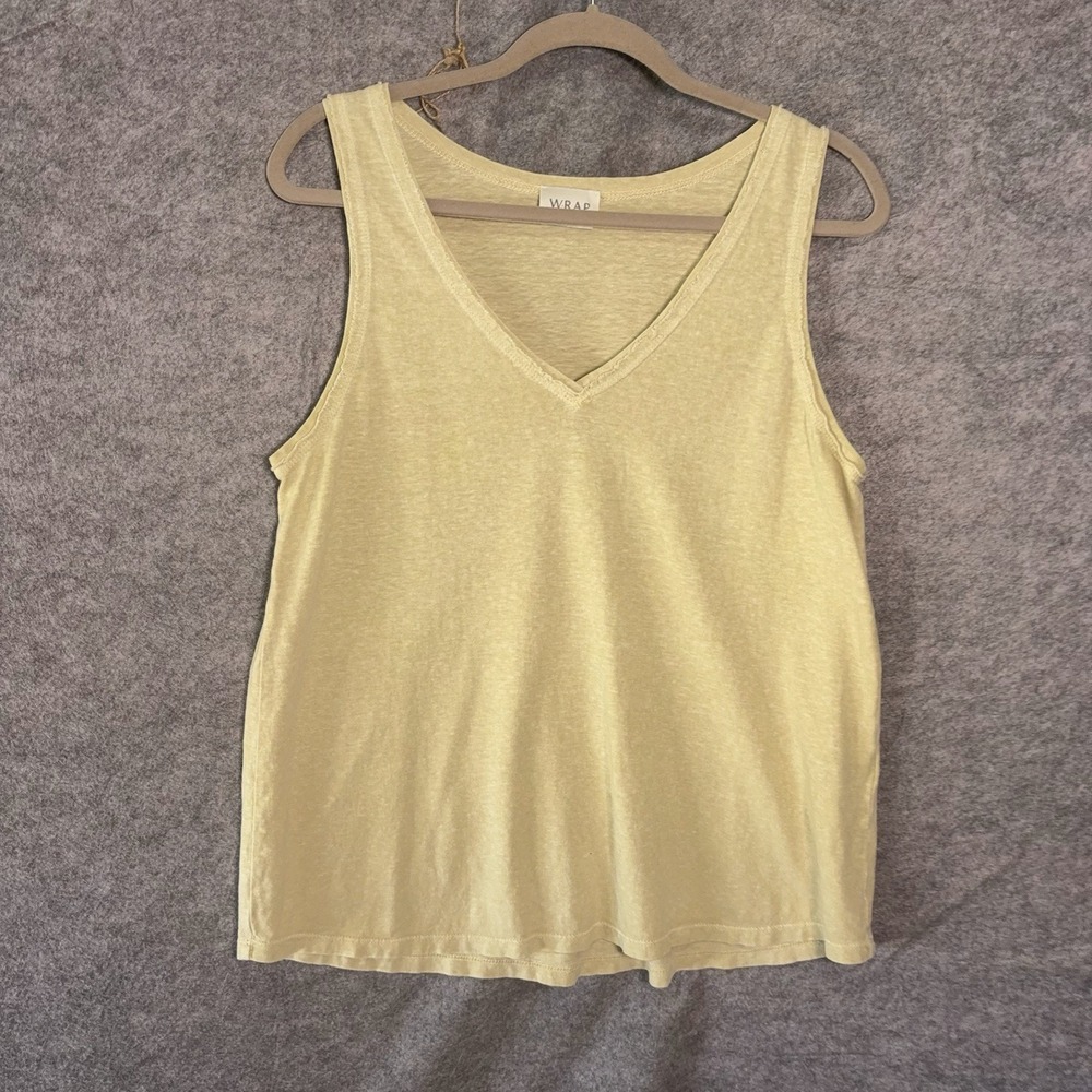 WRAP London Hemp Blend Tank Top Womens Sz 14 Pale Yellow Semi Sheer Minimalist